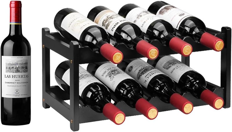 Homevany Wine Rack 8 Bottle 2-Tier Eco-Friendly Bamboo Wine Storage Easy-Assembly Space-Saving for Wine Lovers,Kitchen Wine Organizer for Countertop,Pantry, Home,Room Decor,Bar - Image 2